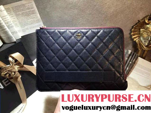 Chanel Grained Calfskin Pouch Clutch Bag A82389 Black/Gold 2016