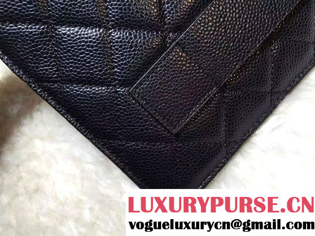 Chanel Grained Calfskin Pouch Clutch Bag A82389 Black/Silver 2016