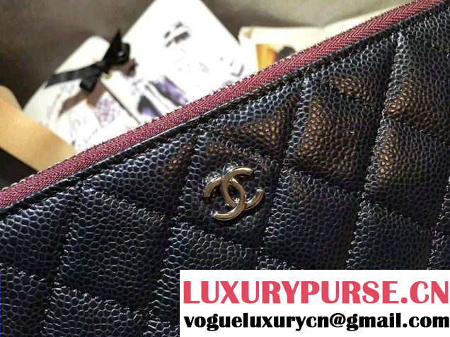 Chanel Grained Calfskin Pouch Clutch Bag A82389 Black/Silver 2016