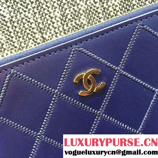 Chanel Calfskin Pouch Clutch Bag A82394 Blue 2016