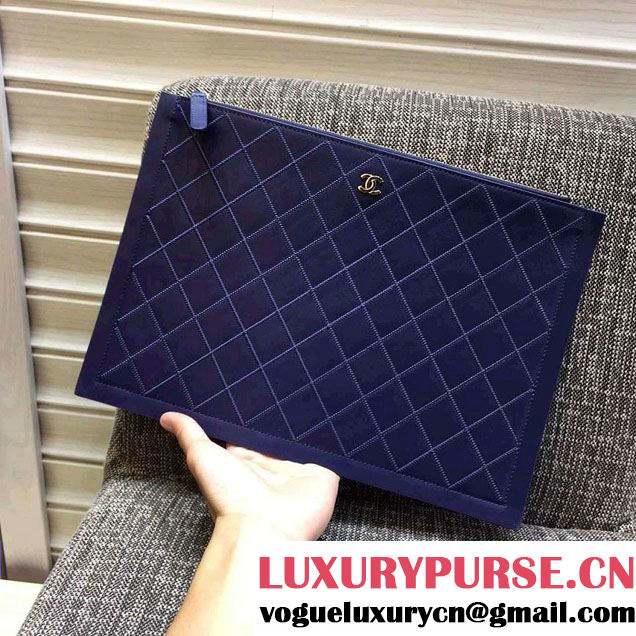 Chanel Calfskin Pouch Clutch Bag A82394 Blue 2016