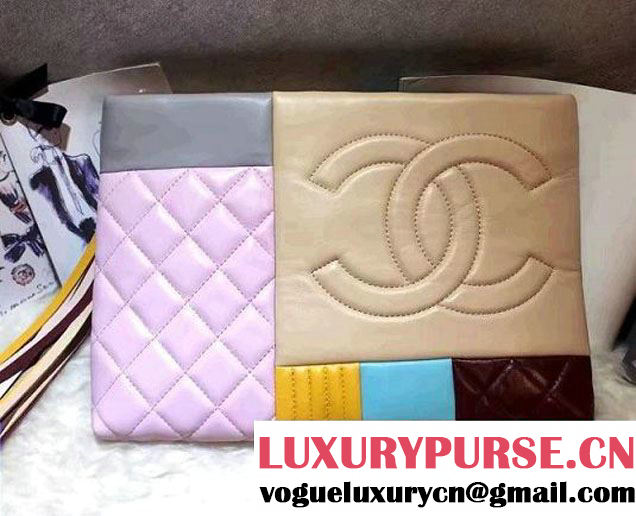 Chanel Multicolor Patchwork Zipped Pouch Clutch Bag 2016