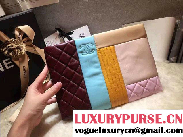 Chanel Multicolor Patchwork Zipped Pouch Clutch Bag 2016