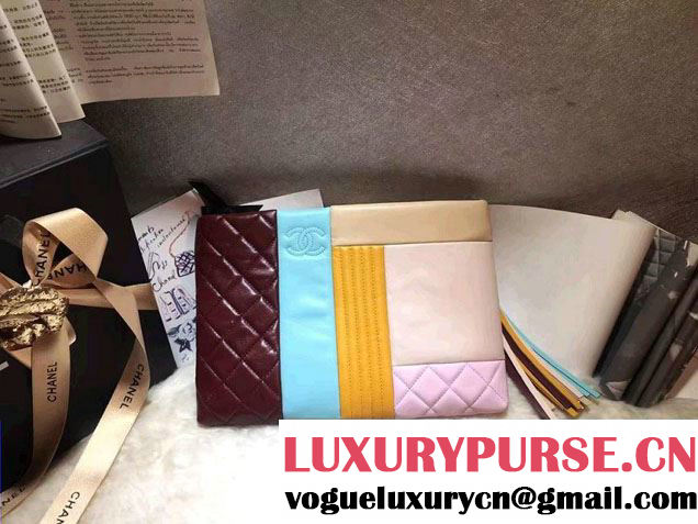 Chanel Multicolor Patchwork Zipped Pouch Clutch Bag 2016