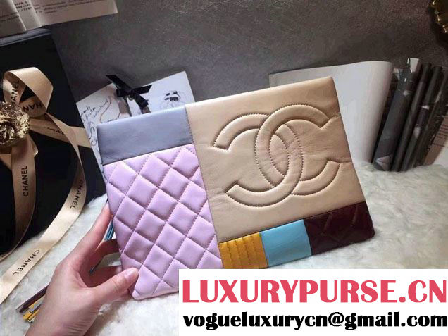 Chanel Multicolor Patchwork Zipped Pouch Clutch Bag 2016