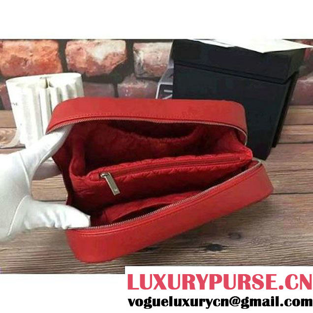 Chanel Lambskin Cosmetic Pouch Large Bag Red 2016