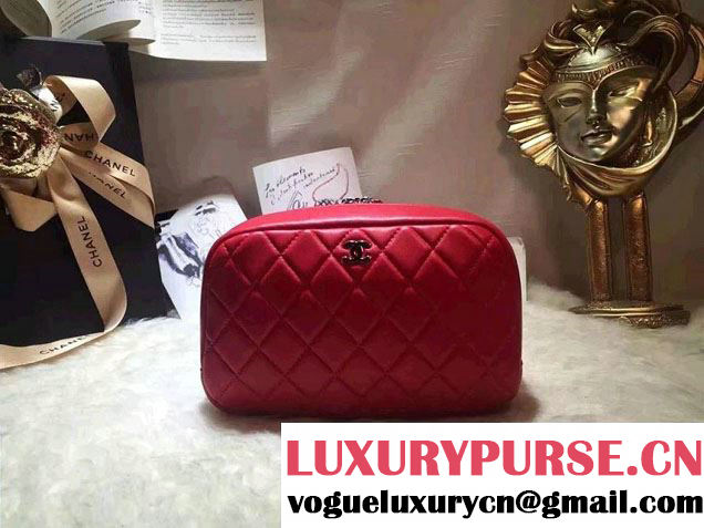 Chanel Lambskin Cosmetic Pouch Medium Bag A80910 Red 2016