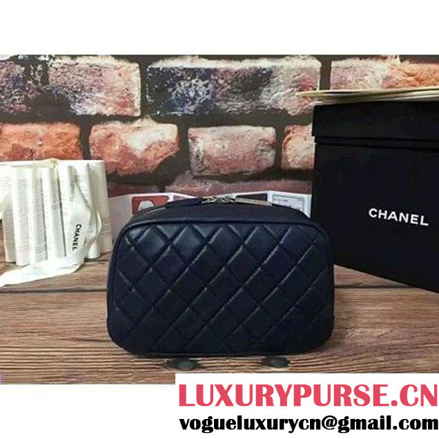 Chanel Lambskin Cosmetic Pouch Medium Bag A80910 Navy Blue 2016