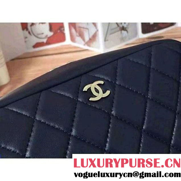 Chanel Lambskin Cosmetic Pouch Medium Bag A80910 Navy Blue 2016