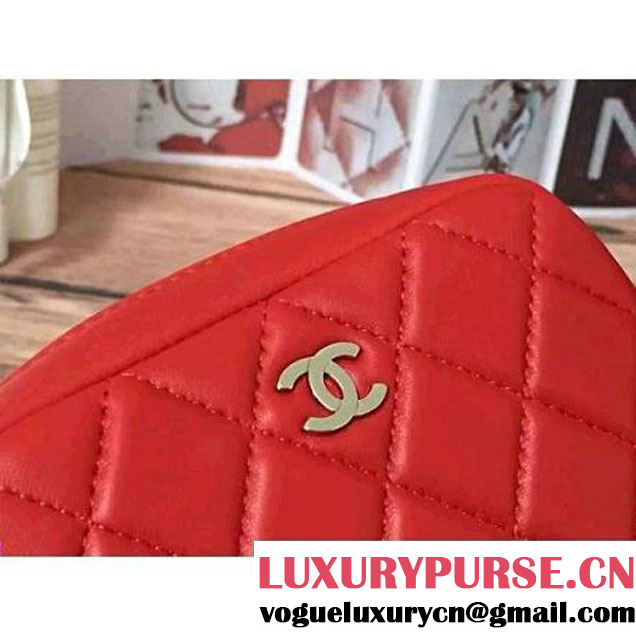 Chanel Lambskin Cosmetic Pouch Small Bag A80909 Red 2016