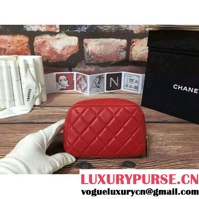Chanel Lambskin Cosmetic Pouch Small Bag A80909 Red 2016