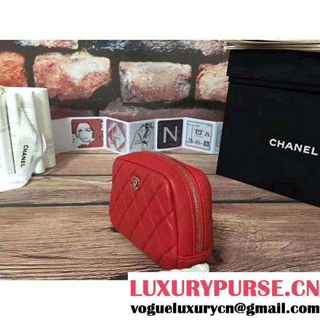 Chanel Lambskin Cosmetic Pouch Small Bag A80909 Red 2016