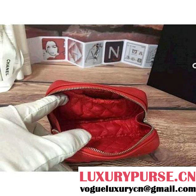 Chanel Lambskin Cosmetic Pouch Small Bag A80909 Red 2016