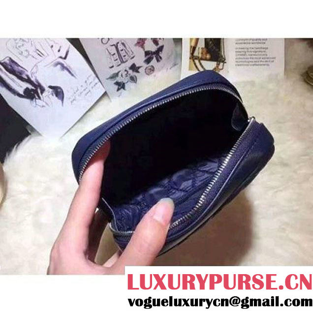 Chanel Lambskin Cosmetic Pouch Small Bag A80909 Navy Blue 2016