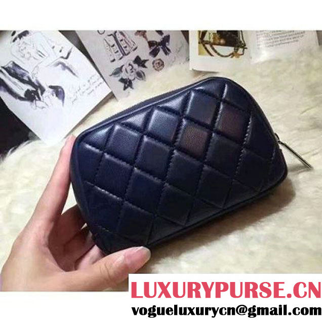Chanel Lambskin Cosmetic Pouch Small Bag A80909 Navy Blue 2016