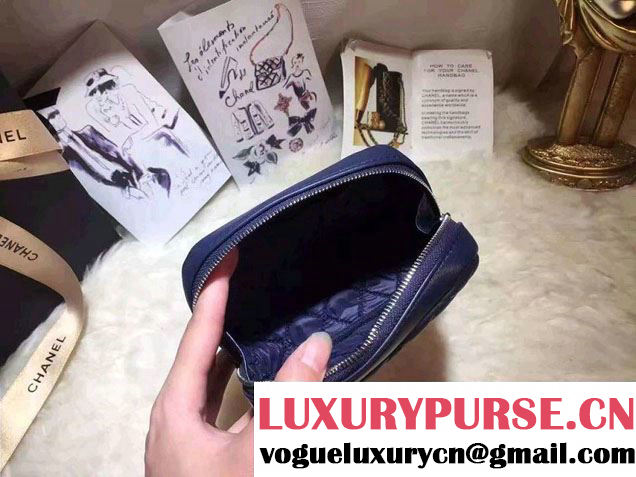 Chanel Lambskin Cosmetic Pouch Small Bag A80909 Navy Blue 2016