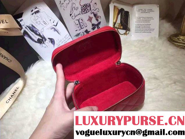Chanel Lambskin Cosmetic Pouch Watch Case Bag A80920 Red 2016