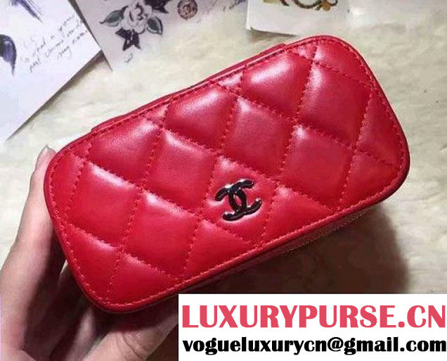 Chanel Lambskin Cosmetic Pouch Watch Case Bag A80920 Red 2016