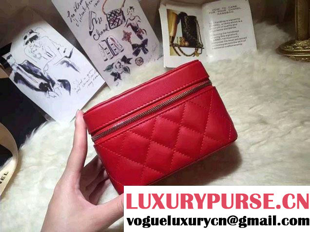 Chanel Lambskin Cosmetic Pouch Watch Case Bag A80920 Red 2016