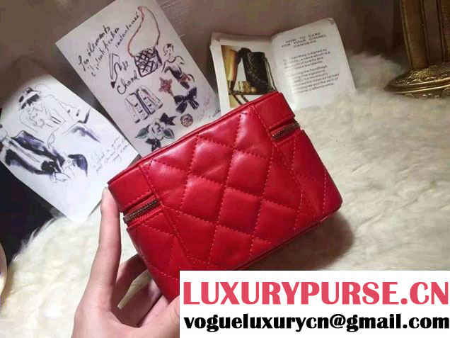 Chanel Lambskin Cosmetic Pouch Watch Case Bag A80920 Red 2016