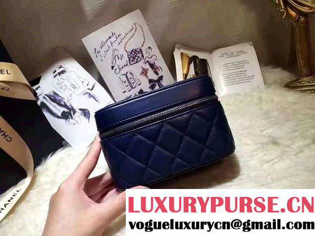 Chanel Lambskin Cosmetic Pouch Watch Case Bag A80920 Navy Blue 2016