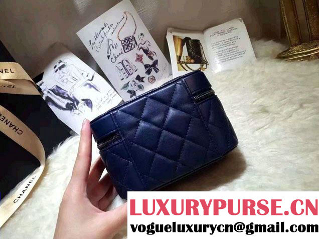 Chanel Lambskin Cosmetic Pouch Watch Case Bag A80920 Navy Blue 2016