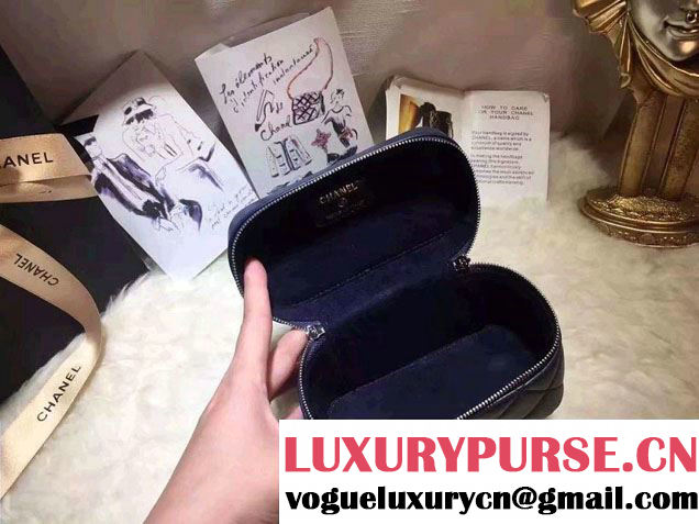 Chanel Lambskin Cosmetic Pouch Watch Case Bag A80920 Navy Blue 2016