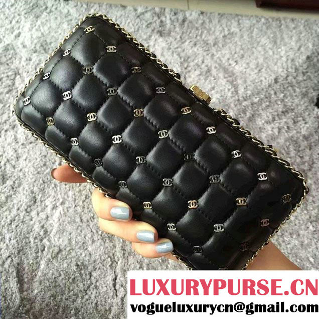 Chanel Lambskin/Light Gold Metal CC Logo Chain Evening Bag A94403 Black 2016