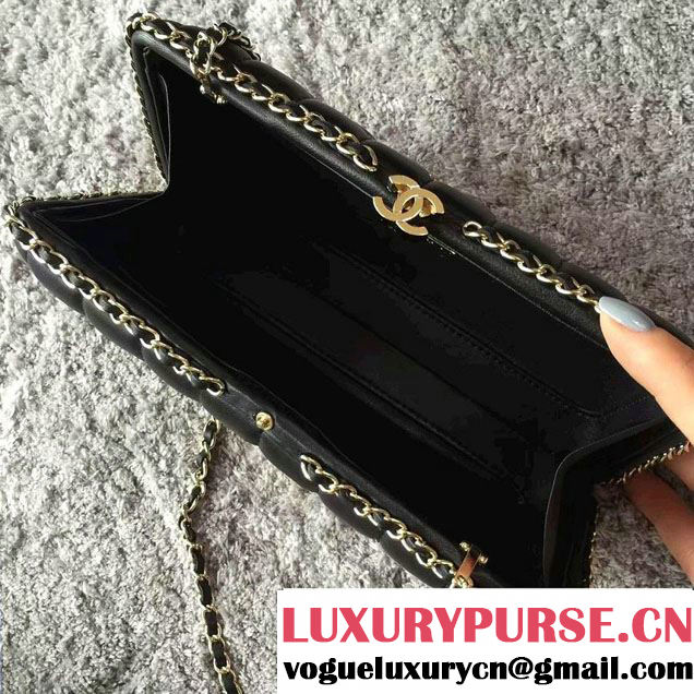 Chanel Lambskin/Light Gold Metal CC Logo Chain Evening Bag A94403 Black 2016