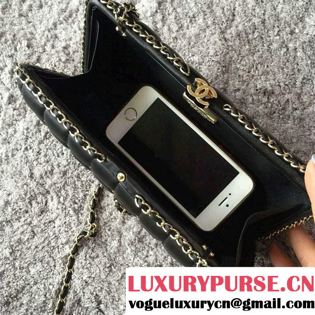 Chanel Lambskin/Light Gold Metal CC Logo Chain Evening Bag A94403 Black 2016