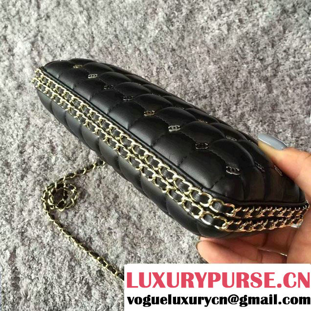 Chanel Lambskin/Light Gold Metal CC Logo Chain Evening Bag A94403 Black 2016