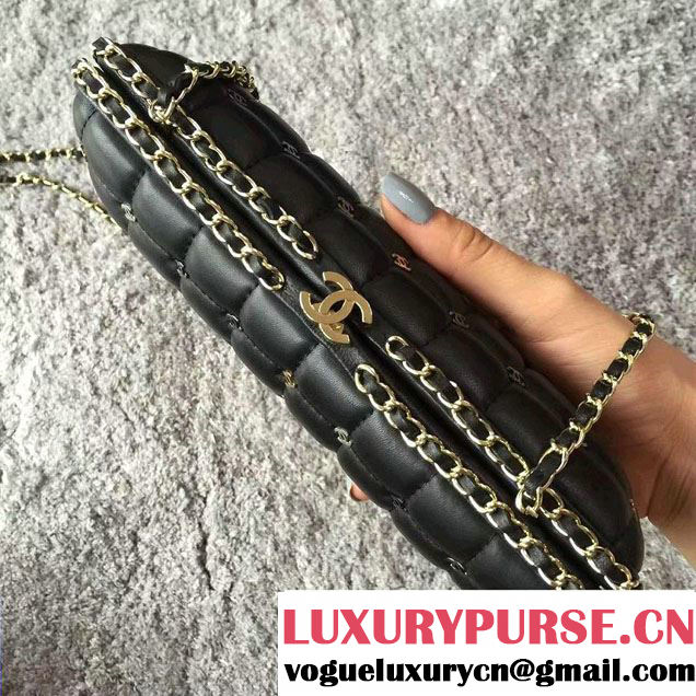 Chanel Lambskin/Light Gold Metal CC Logo Chain Evening Bag A94403 Black 2016