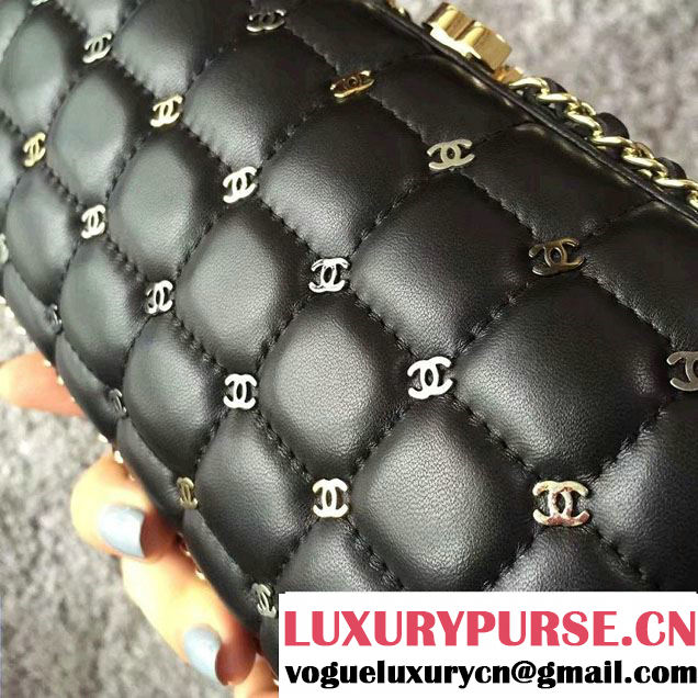 Chanel Lambskin/Light Gold Metal CC Logo Chain Evening Bag A94403 Black 2016
