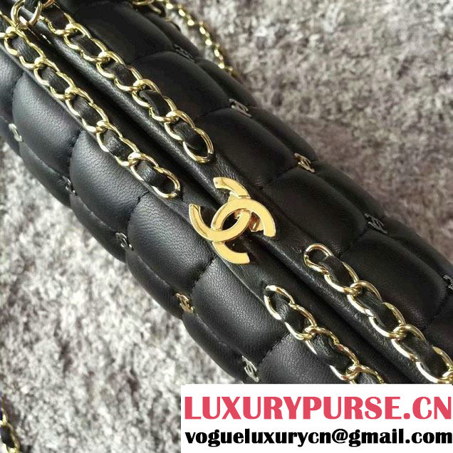 Chanel Lambskin/Light Gold Metal CC Logo Chain Evening Bag A94403 Black 2016