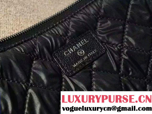 Chanel Calfskin Chain Boy Zip Pouch Clutch Large Bag A80571 Black 2016