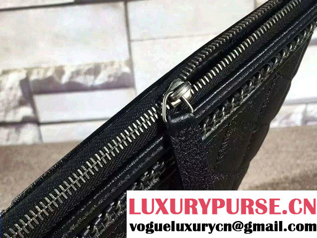 Chanel Calfskin Chain Boy Zip Pouch Clutch Large Bag A80571 Black 2016