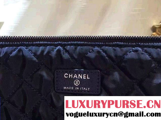 Chanel Calfskin Chain Boy Zip Pouch Clutch Large Bag A80571 Blue 2016