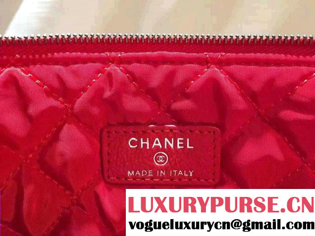 Chanel Calfskin Chain Boy Zip Pouch Clutch Large Bag A80571 Red 2016