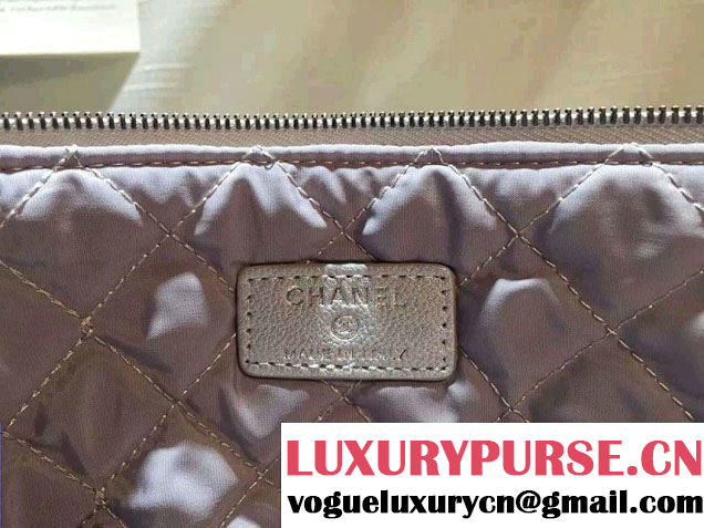 Chanel Calfskin Chain Boy Zip Pouch Clutch Large Bag A80571 Silver 2016