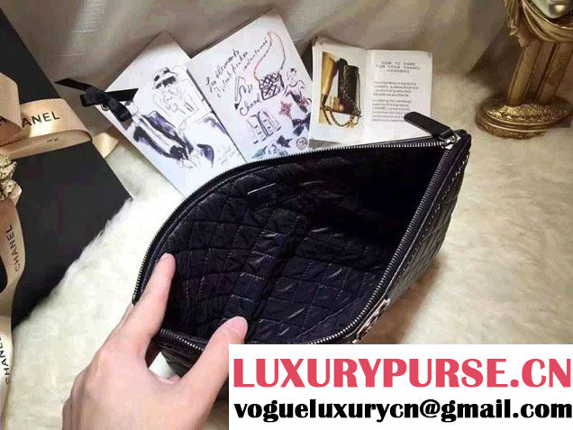 Chanel Calfskin Chain Boy Zip Pouch Clutch Small Bag A80571 Black 2016