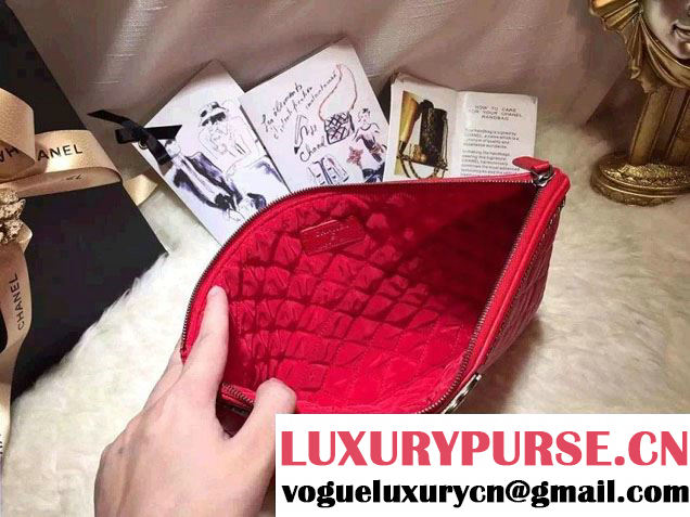 Chanel Calfskin Chain Boy Zip Pouch Clutch Small Bag A80571 Red 2016