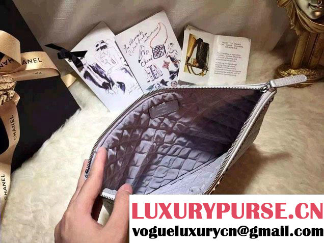Chanel Calfskin Chain Boy Zip Pouch Clutch Small Bag A80571 Silver 2016
