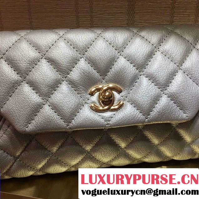 Chanel Goatskin Clutch Bag A98558 Metallic Silver 2016