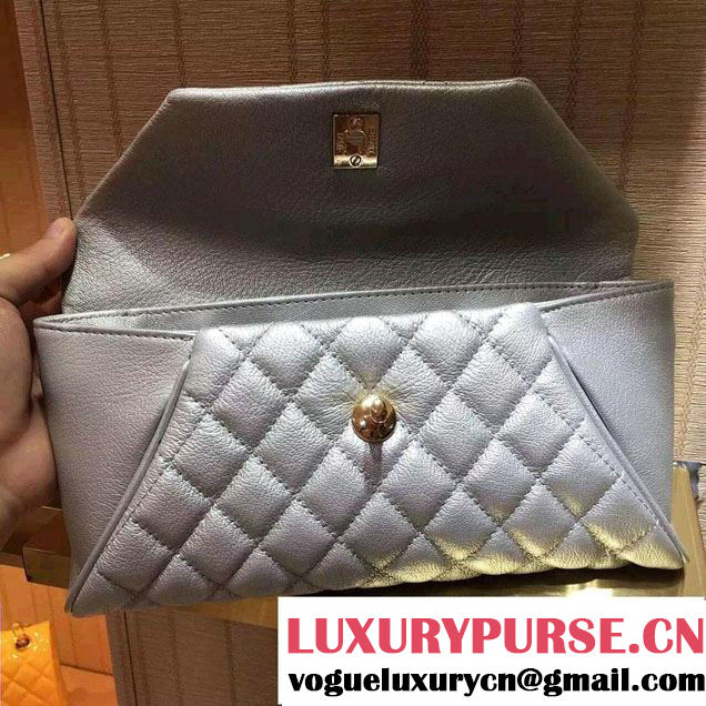 Chanel Goatskin Clutch Bag A98558 Metallic Silver 2016