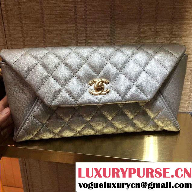 Chanel Goatskin Clutch Bag A98558 Metallic Silver 2016