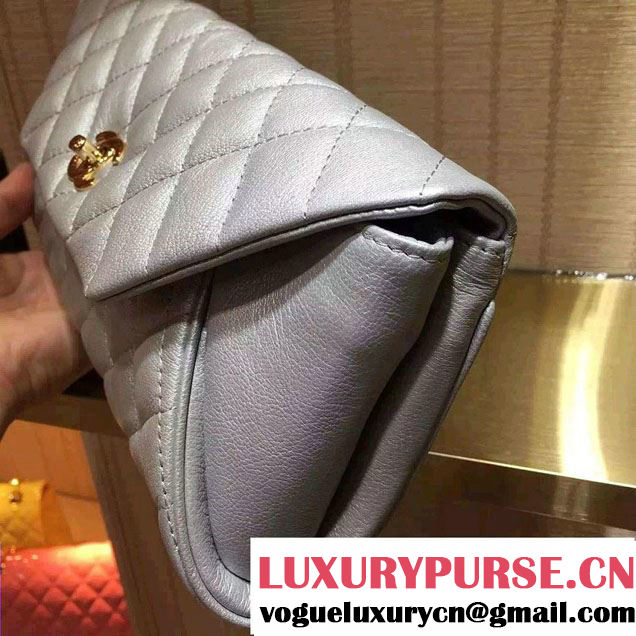 Chanel Goatskin Clutch Bag A98558 Metallic Silver 2016