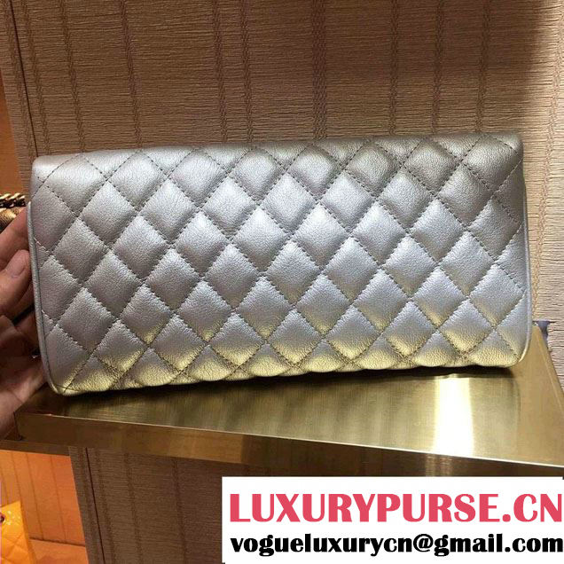 Chanel Goatskin Clutch Bag A98558 Metallic Silver 2016