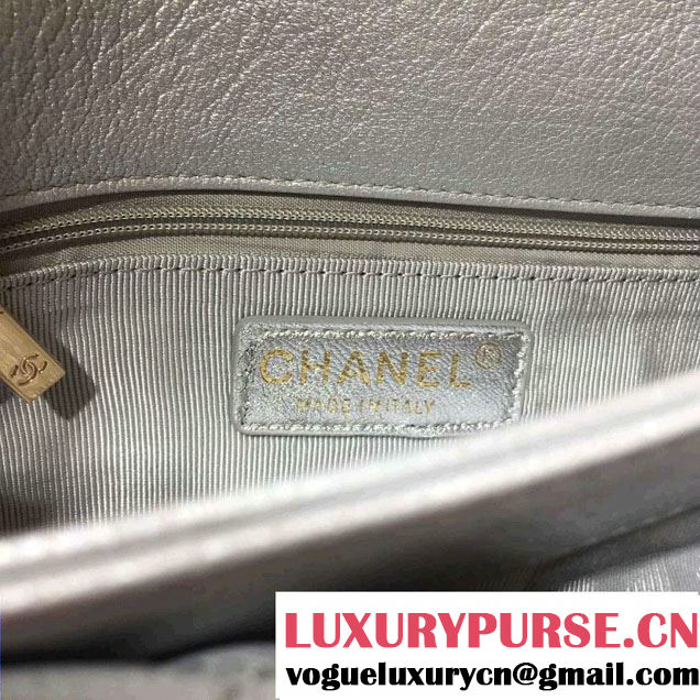 Chanel Goatskin Clutch Bag A98558 Metallic Silver 2016