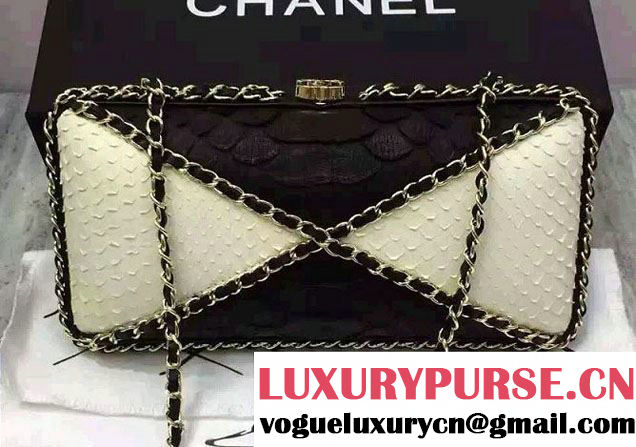 Chanel Python Evening Chain Shoulder Clutch Bag A94463 Black/White 2016