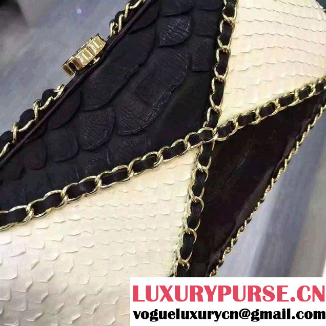 Chanel Python Evening Chain Shoulder Clutch Bag A94463 Black/White 2016